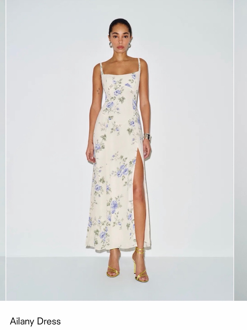 Reformation Ailany Floral Maxi Dress in Cream and Blue